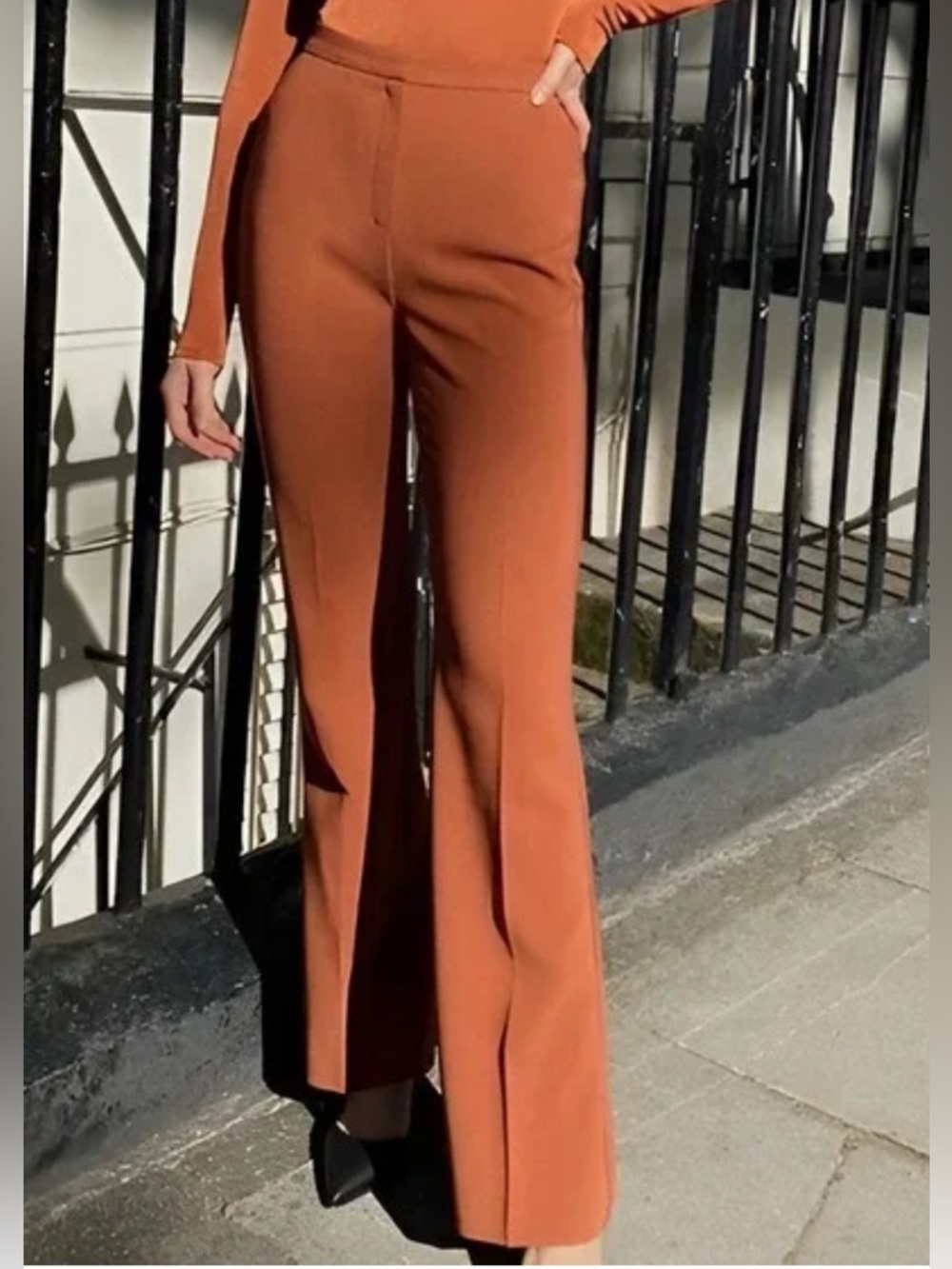 Aritzia Babaton High-Waist Flare Pants in Rust